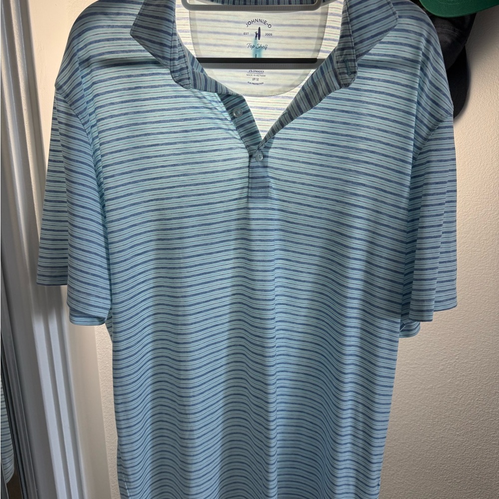 johnnie-O Blue Striped Polo Shirt